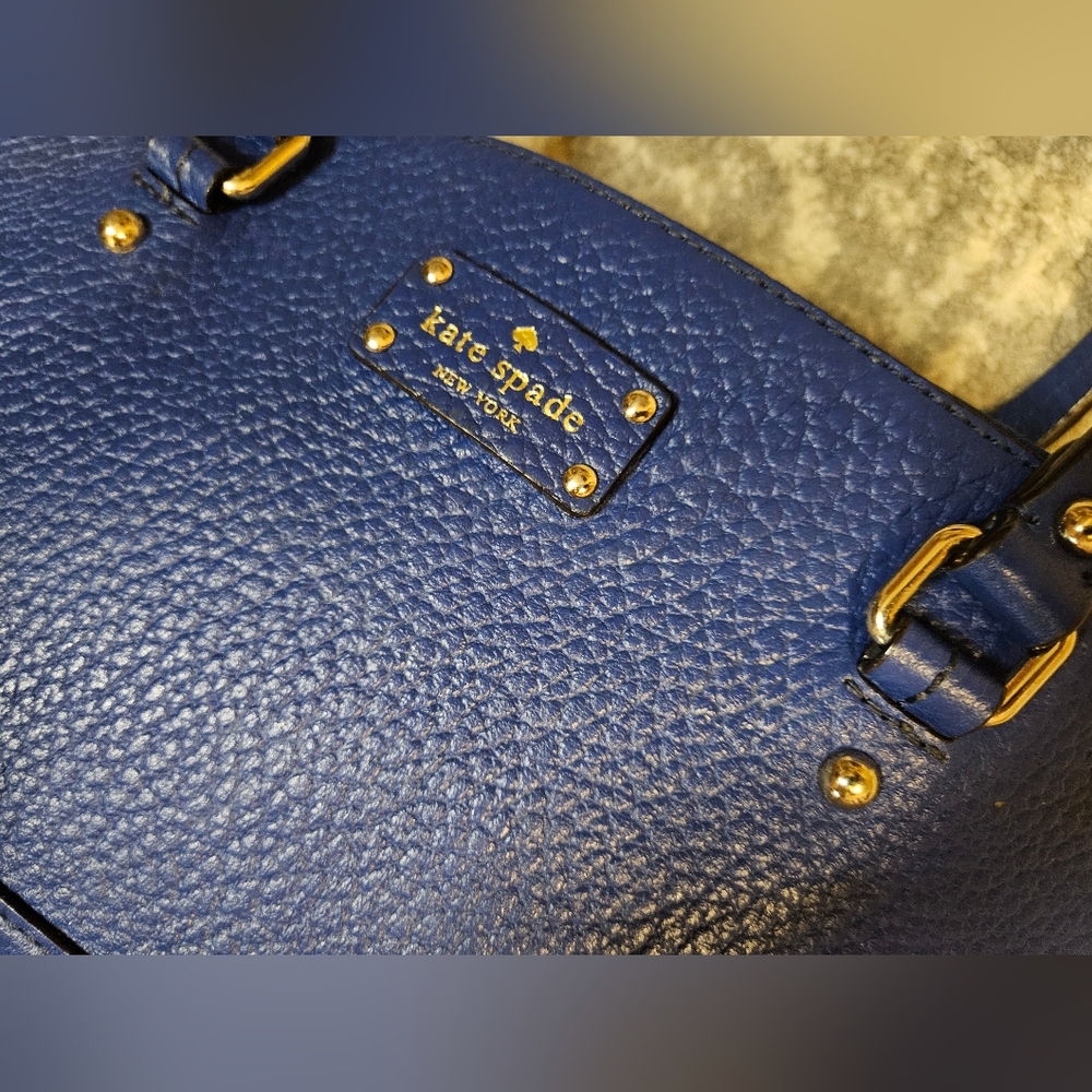 Kate Spade Glove Court Lainey 14 Karat Plated Blue Leather Double Zip Purse Bag - Picture 6 of 16